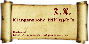 Klingenspohr Mátyás névjegykártya